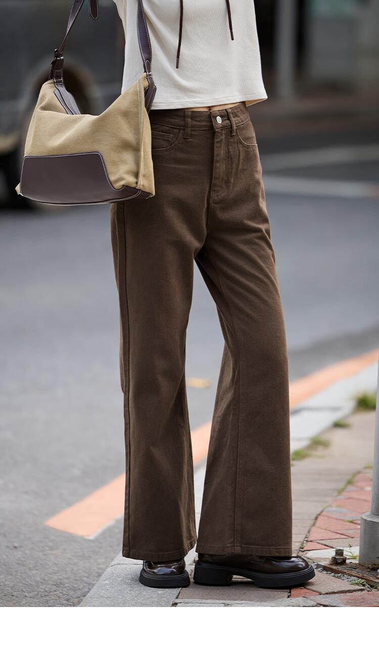 Dme [Retro Coffee Long Pants] Winter Versatile Retro Casual Light Version Jeans for Wome 9