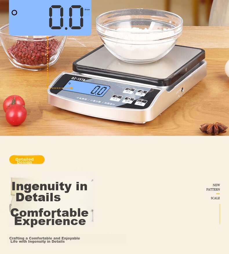 BJ Electronic Kitchen Scale, Stainless Steel Weighing Surface, Baking Scale, Gram Scale, Waterproof Food Scale, 15kg/1g Capacity Scale 14