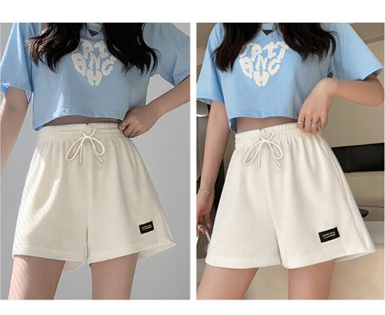 XUEXIMAN Women's High-Waisted Sports Shorts, Slimming Versatile Waffle Casual Pants, Loose A-Line Wide-Leg Summer Knitted Hot Pants 17