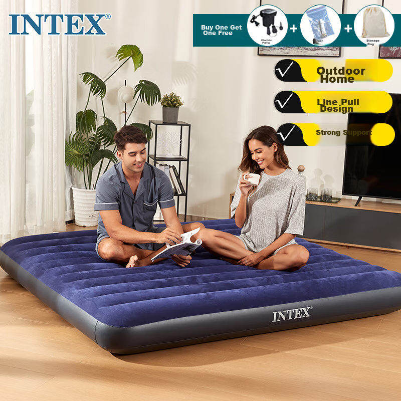 INTEX Three-Person Extra-Large Inflatable Car Mattress, Camping Ground Sleeping Pad, Moisture-Proof Mat, Lounge Chair 64755N