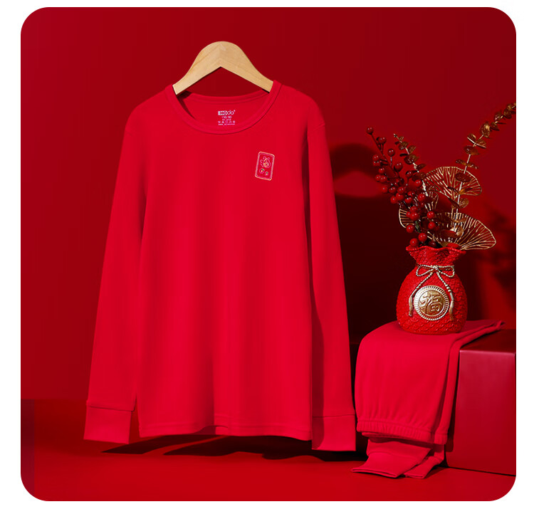 Hodohome Girls' Pure Cotton Antibacterial Mite-Resistant Festive Red Autumn Shirt and Pants Set for New Year Celebration Size 152 165 6