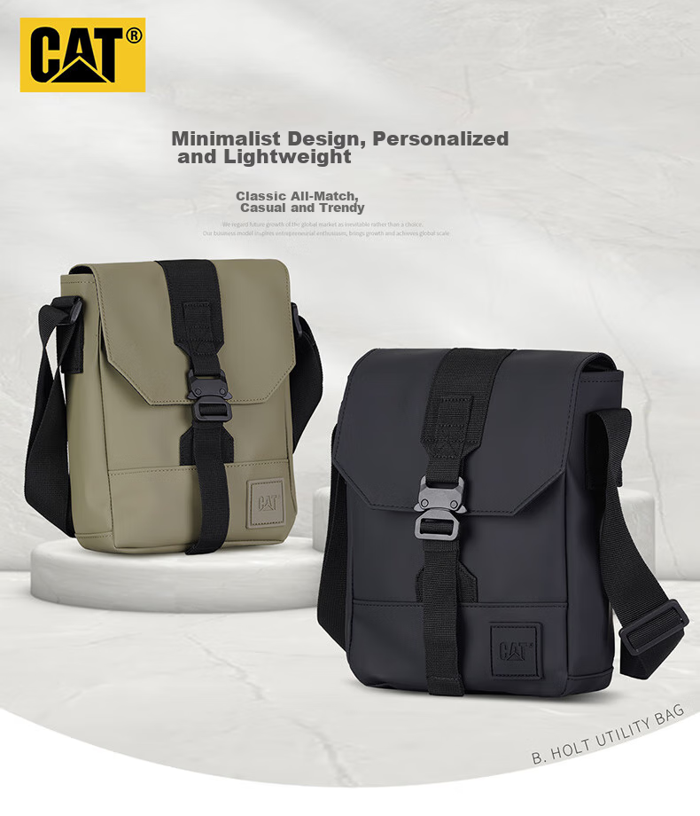CAT Crossbody Bag, PU Casual Outdoor Messenger Bag, Sports Shoulder Bag, 11-Inch IPad Small Bag, Lightweight And Fashionable, Black, 84515 2