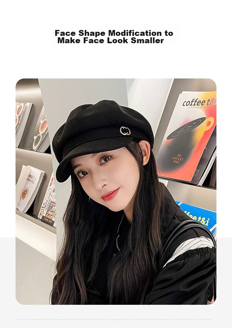 MMOPTOP Women's Beret, All-Season Style, Korean Fashion, British Retro, Versatile, Face-Slimming, Octagonal Cap, Newsboy Cap, Baseball Cap 2