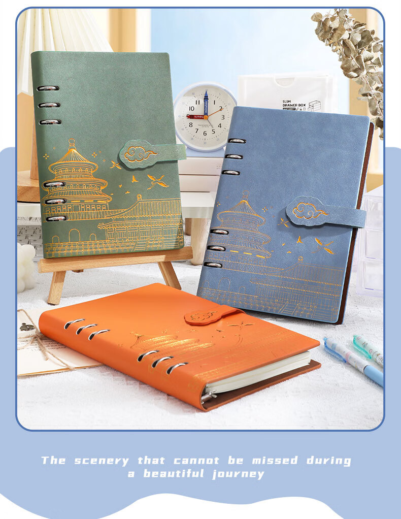 Faramon Stamping Travel Scrapbook Loose-leaf Travel Collection Notebook Souvenir Stamp Album Journal Blank Blue for Nanjing Beijing Museum Zoo Forbidden City Chongqing Check-in Spots 9
