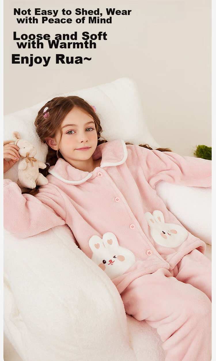 Dingguagua Winter Girls' Pajama Set, Flannel Fleece for Older Children, Coral Fleece Children's Loungewear, Pink, Size 170 7