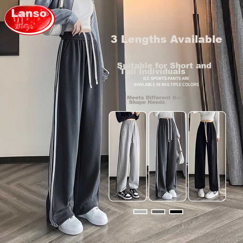 LangSha Women's Leggings with Two-Way Wear, Straight-Leg Three-Stripe Cotton Pants, Autumn Outer Wear, Sports Pants with Elastic Cuffs, Loose High-Waist Drawstring Sweatpants