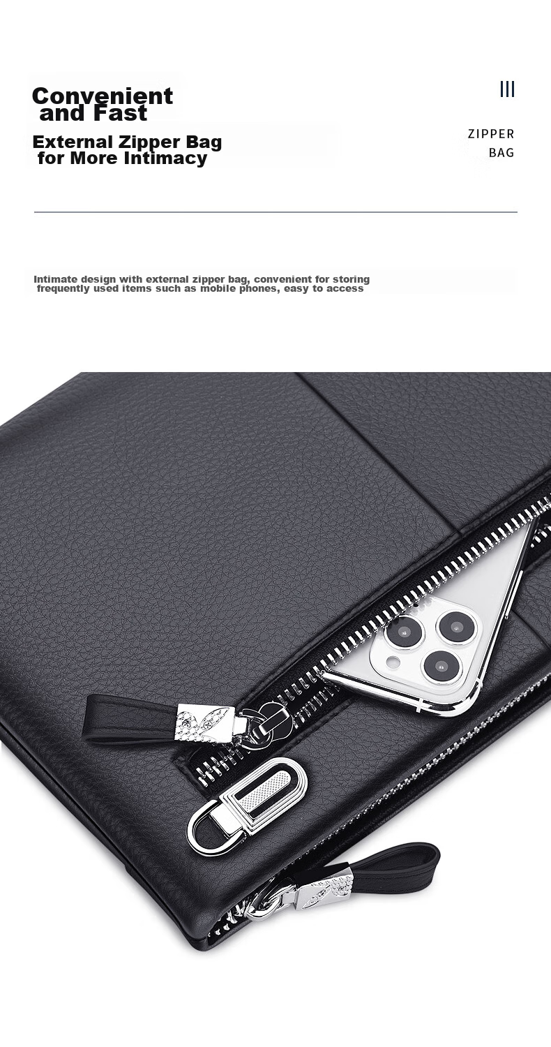 PLAYBOY Men's Clutch, Top-Grain Leather Handbag, Practical Envelope Bag, Large Capacity Handheld Purse, Birthday Gift 6