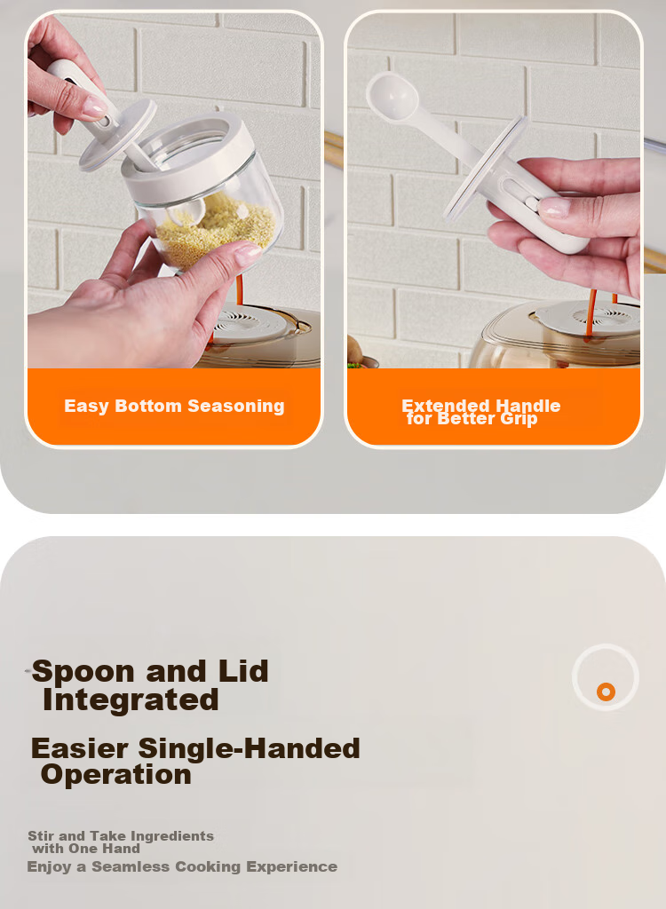 Jiabangshou Seasoning Set of Three: Salt, Sugar And MSG Seasoning Containers, Kitchen Home Use Sealed Spoon Lid Integrated Extendable Seasoning Jars 4