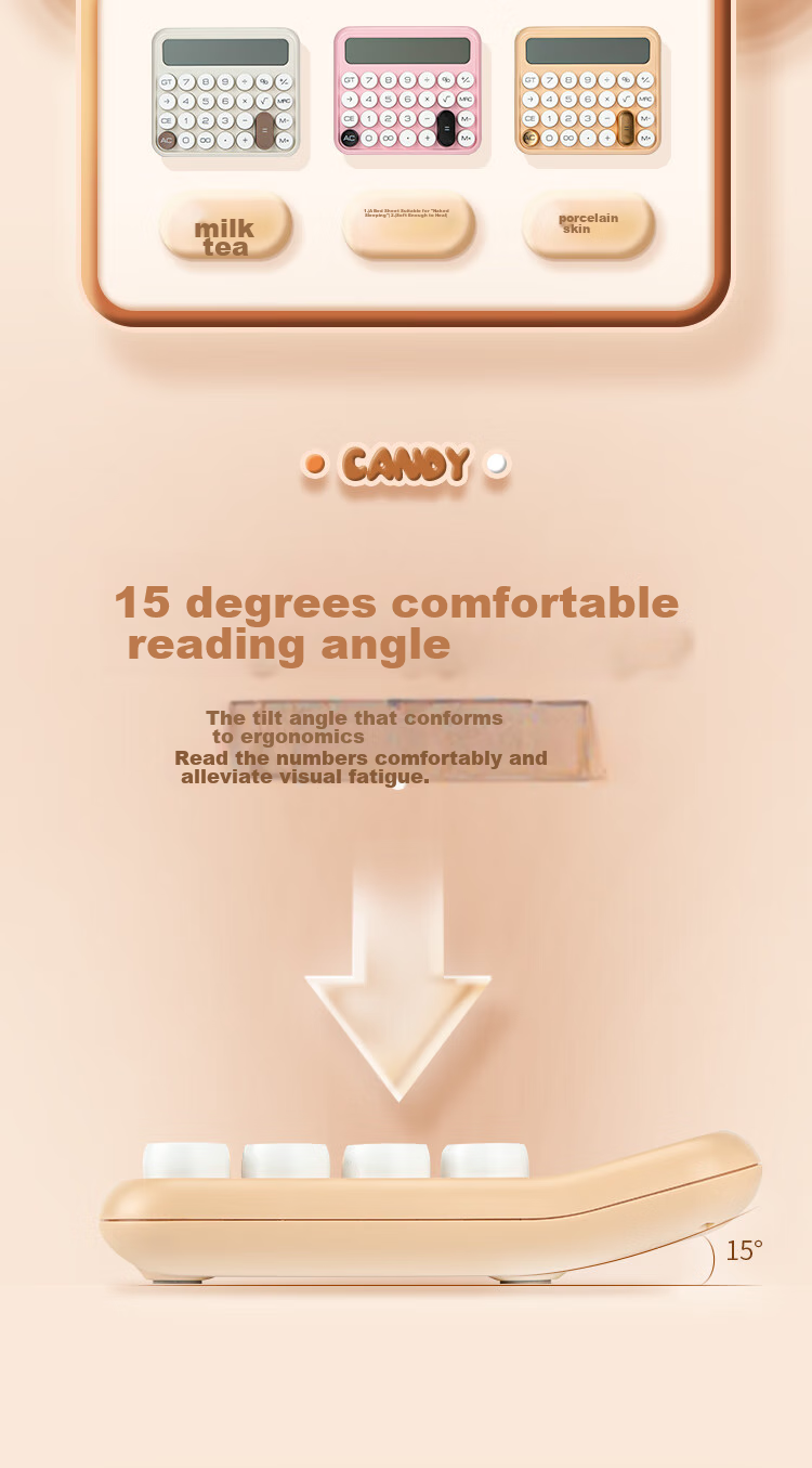 COMIX Calculator Candy Bean Dot Design, Desktop Computer, Cute 12-Inch Wide Screen Office Financial Office Supplies Gift, C-2023 Cool Pink 2