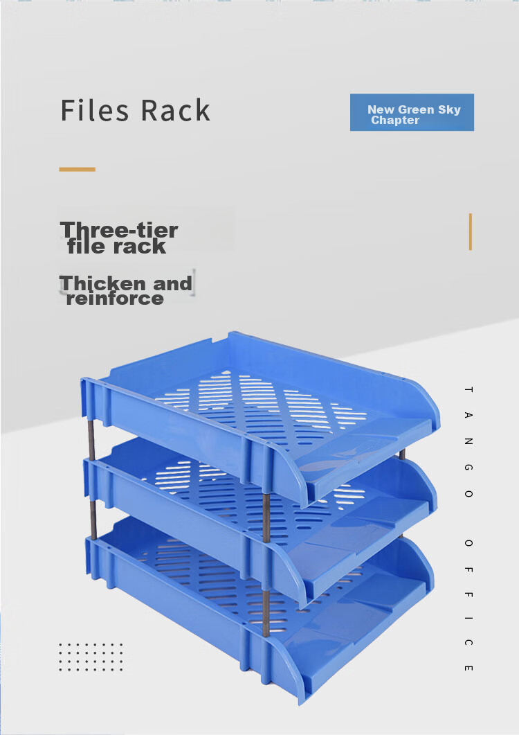 TANGO Three-Tier File Organizer, Detachable, PP Material, Blue, A4 Size, Office Storage, Exam Season, 3-Section Document Holder Tray Stand, 260*330*265mm 2