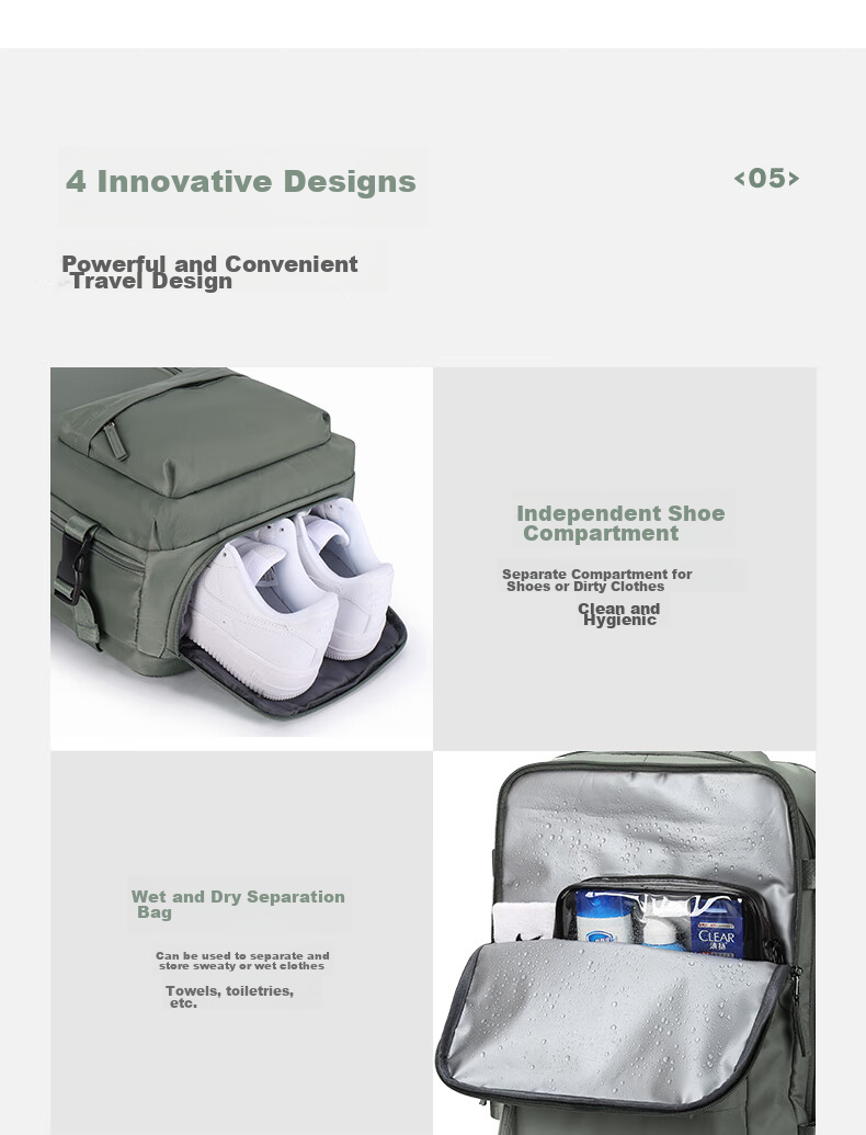 Landcase Backpack Travel Bag Large Capacity for Women And Men Short-Trip Tourism Bag Multifunctional Laptop Bag 5162 Dark Green Small Size 4