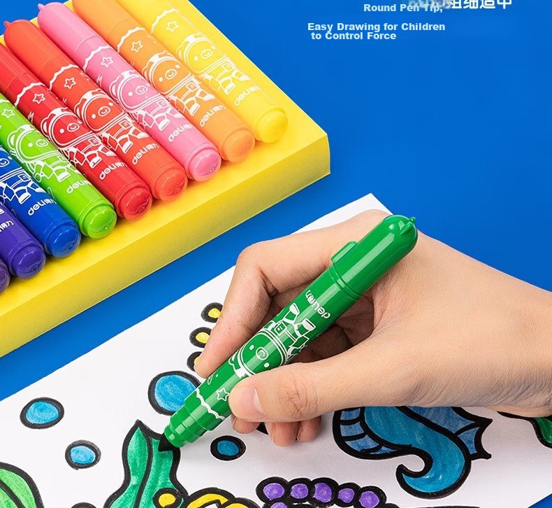 Deli Easy-To 12-Color Watercolor Markers, Food-Grade Non-Toxic for Ages 2-6, Conical Tip, Easy to Doodle And Draw, Art Supplies, Anti-Shrinkage, Cute Astronaut Design, Gift for Girls, Children's Gift, Sketching Watercolor Pens 17