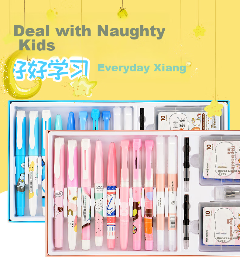 HERO Children's Day Gift P368M Erasable Fountain Pen Student Cartoon Stationery Grade 3 Posture Correcting Writing Practice Daily Writing Set 6-Pack Blue 1