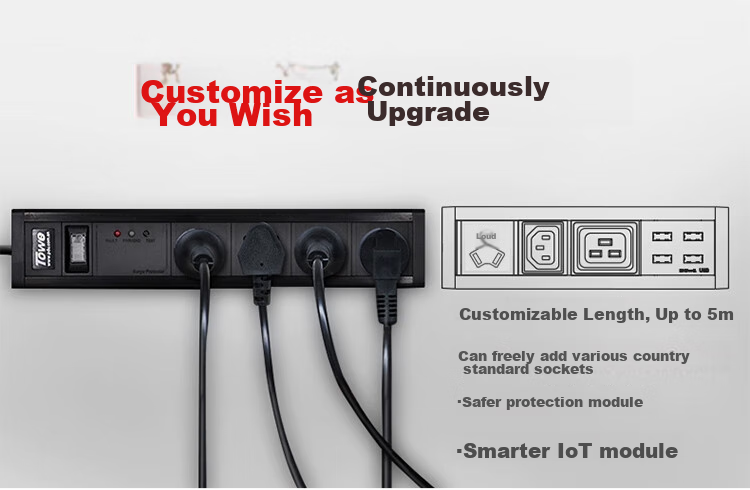 TOWE Economical Lightning Protection Desktop PDU Socket Surge Protector Anti-Surge Aluminum Alloy Shell Power Strip AP-1014S 14