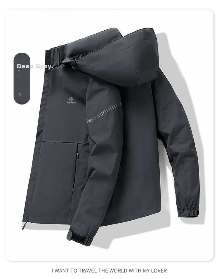 ROMON Men's Trendy Spring Hooded Jacket, Breathable Casual Business Coat for Young Professionals, E29 Black 3XL 12