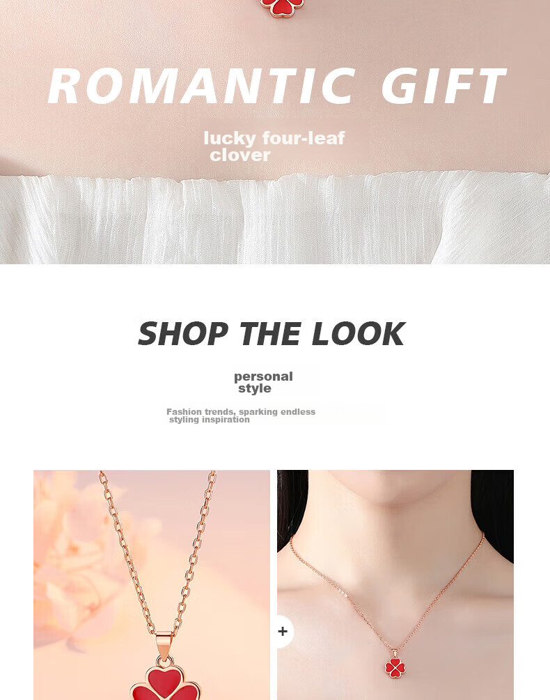 Grace Girl Four-Leaf Clover Necklace for Women, Simple And Elegant Rose Gold Collarbone Chain, Anniversary Birthday Gift for Girlfriend 18