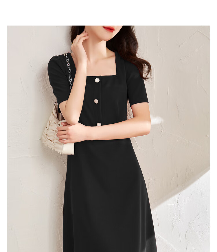 Sentubila Short-Sleeve Dress for Women, Summer Vintage Hepburn Style Elegant Office Dress, Mid-Length A-Line Skirt, Elegant Black, Size S 3