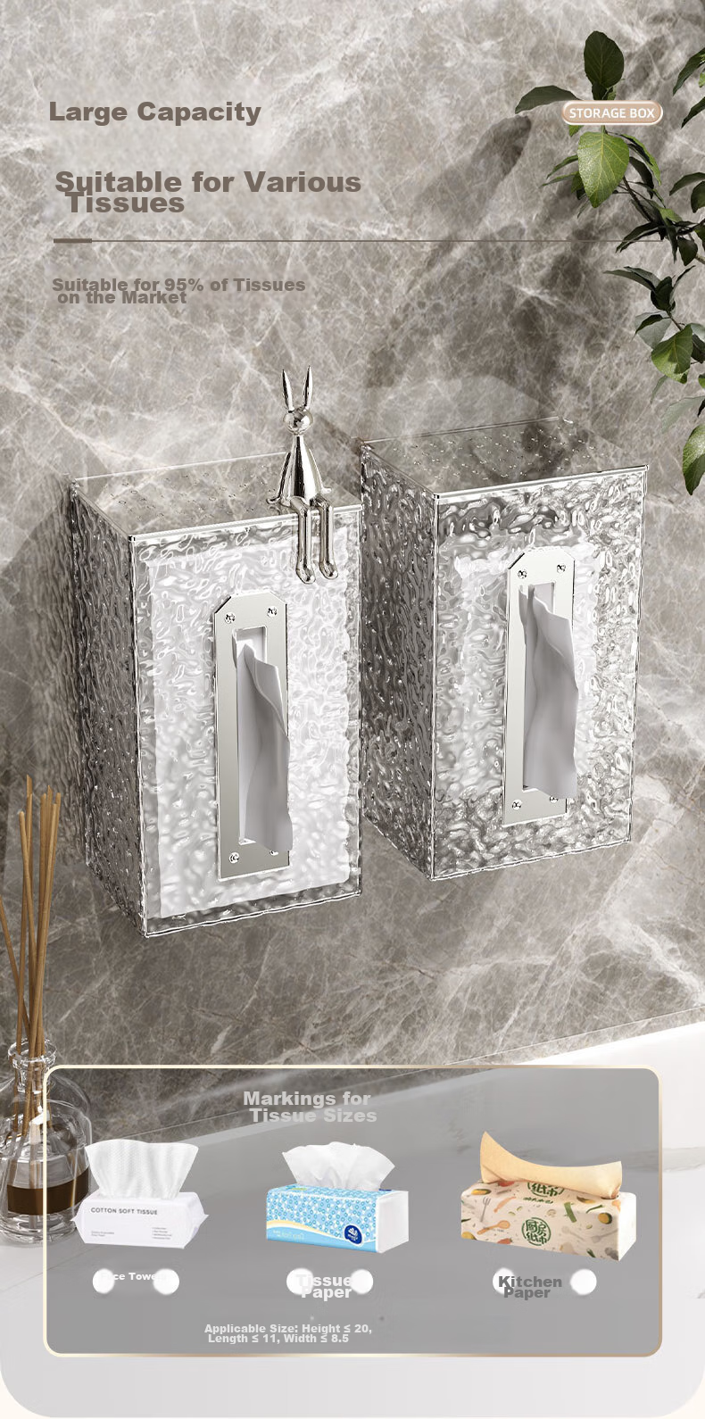 Bydoll Facial Tissue Storage Box, Wall-Mounted Anti-Drop PET Material Adhesive Holder for Bathroom And Living Room 6