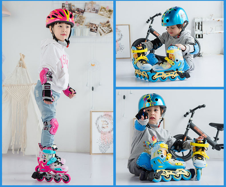 Migao Roller Skates for Children, Inline Skates for Boys And Girls, Flat Skate Shoes, Complete Set with Adjustable Straight Wheels S7 Pink Set Size M 18
