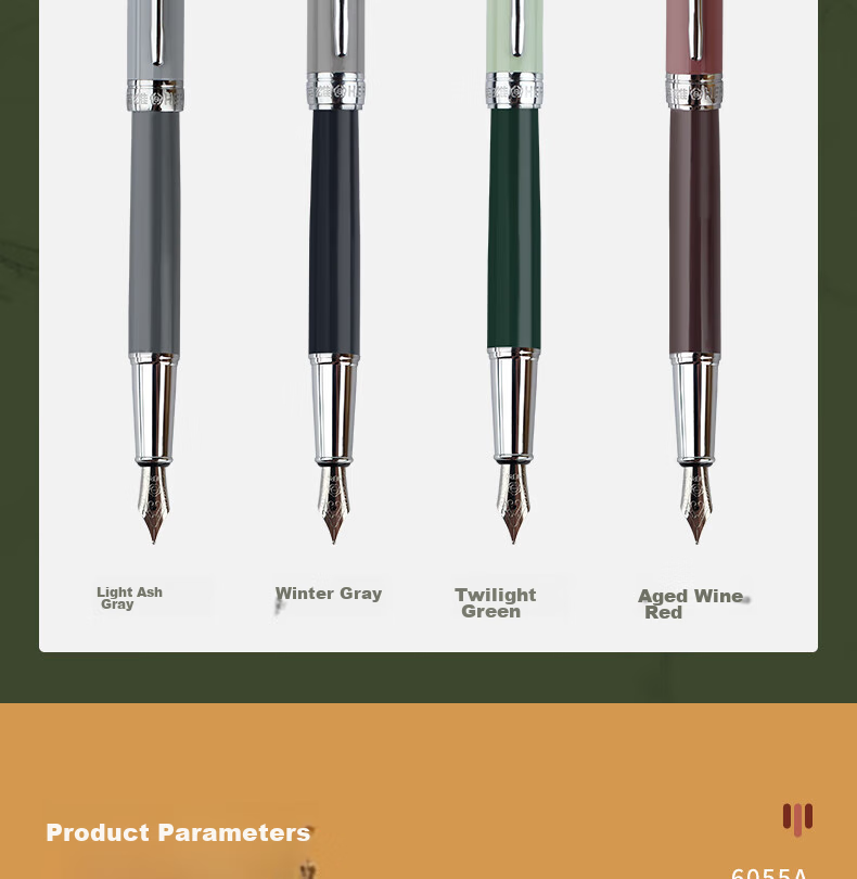 HERO Fountain Pen, Gift Box Morandi Contrasting Color Iridium Gold Fountain Pen, Business Office Neutral Signature Pen Ink Set, Twilight Green Glossy Finish 7