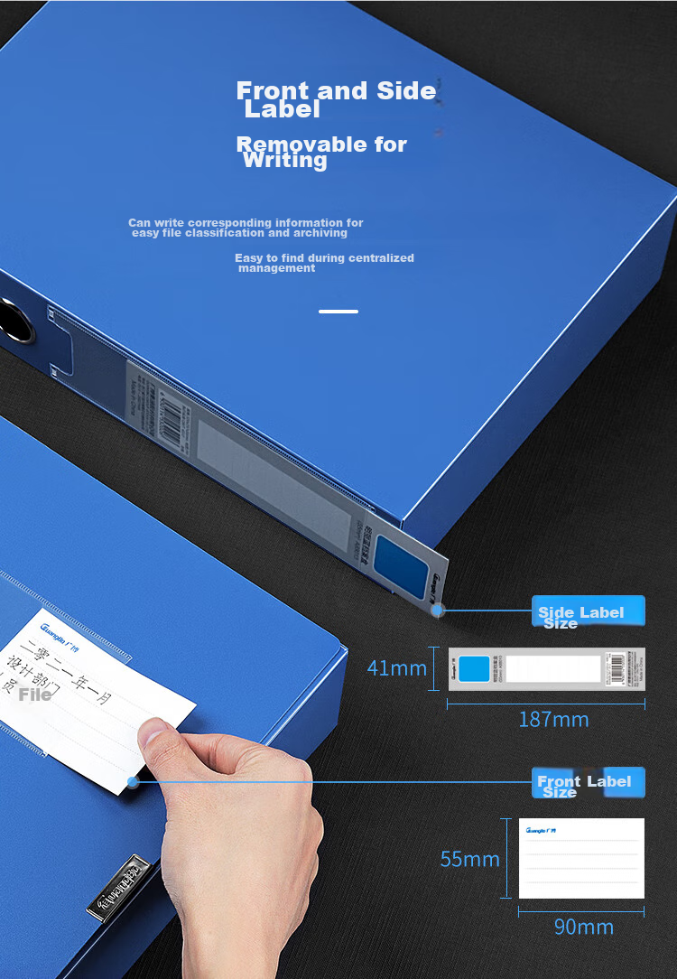 GuangBo 55mm A4 File Box Document Organizer with Velcro, Bright Blue, A88013 8