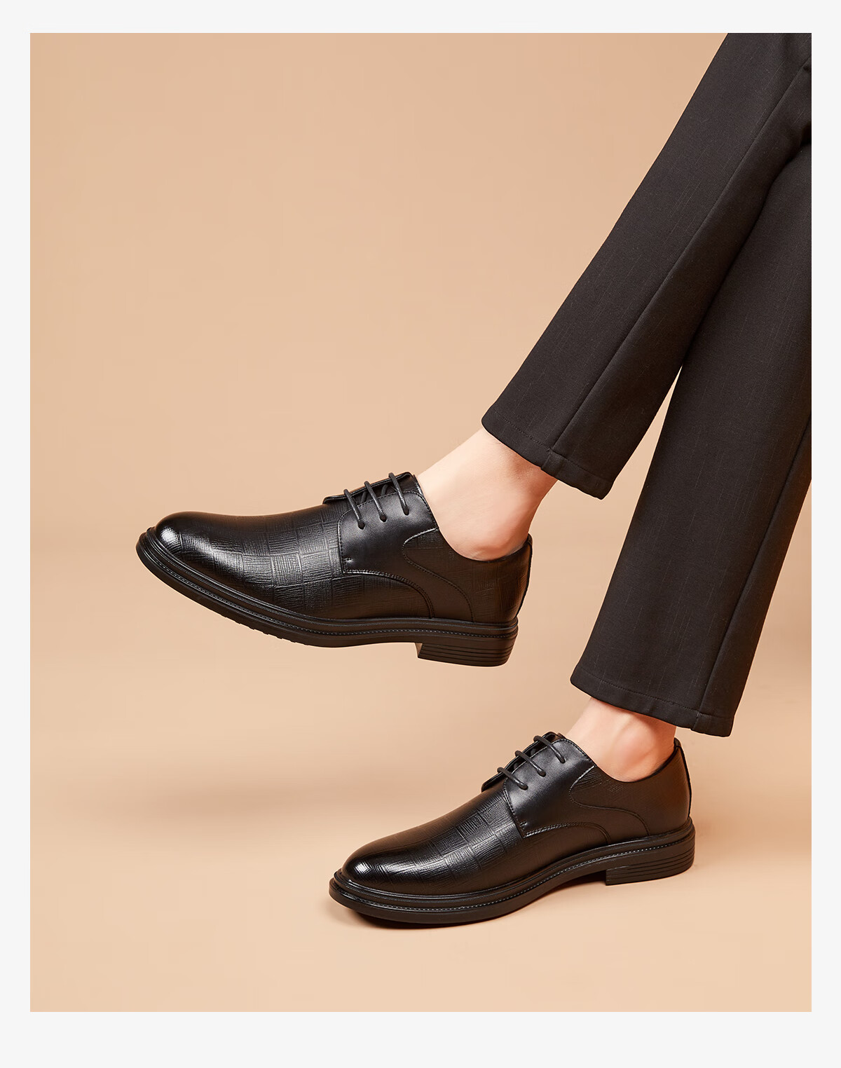 Huili Leather Shoes for Men, Business Casual British Style Derby Shoes, Versatile Comfortable Non-Slip Formal Shoes, Black, Size 40 8