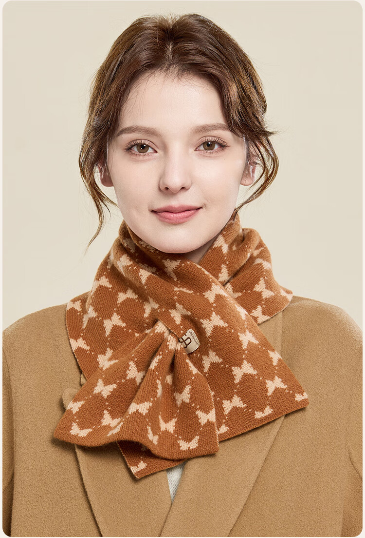 JIUMU Pure Wool Scarf for Women, Autumn And Winter Ladies' Warm Neck Warmer, Lightweight Neck Protection Short Scarf for Women in Winter 12
