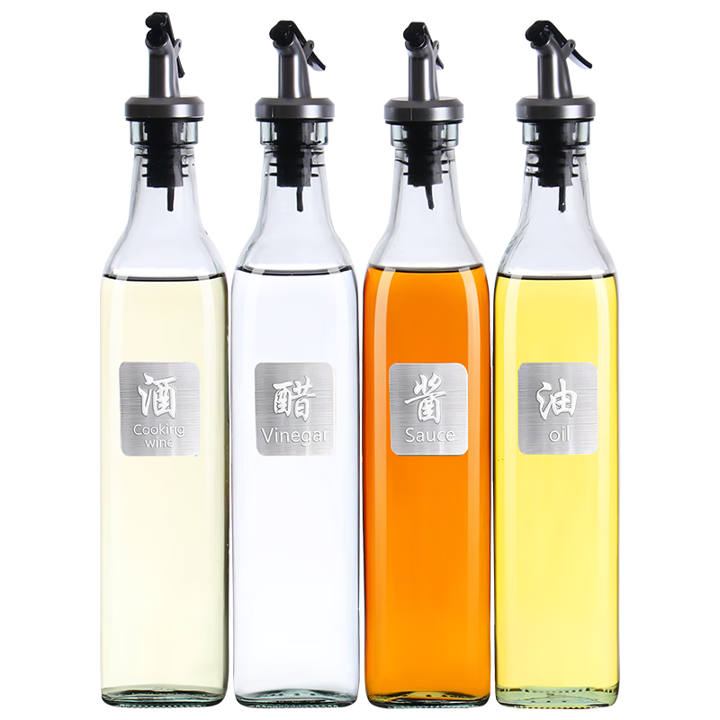 BJ Glass Oil Bottle, 500ml*4, Oil Dispenser, Non-Drip Oil Bottle, Seasoning Bottle, Soy Sauce Bottle, Vinegar Bottle, Condiment Bottle, Seasoning Jar