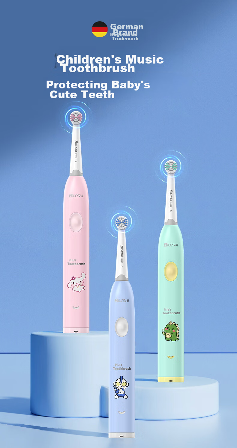 BILESHI Children's Toothbrush with Musical Rotating Rechargeable Electric Toothbrush for Boys And Girls Aged 2-3 Years Old, 6-12 Years Old, Gum Protection, Birthday Gift for Kids 2231 Gree 1