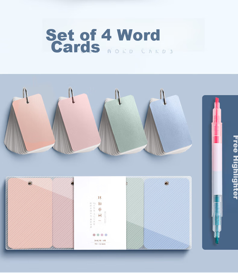 Jinzhi Morandi 400 Blank English Vocabulary Cards, White Hard Card Paper, Portable Loose-Leaf, High School Personal Memorization, Ring-Bound with Punches, Handwritten Learning Self-Made Flashcards 2