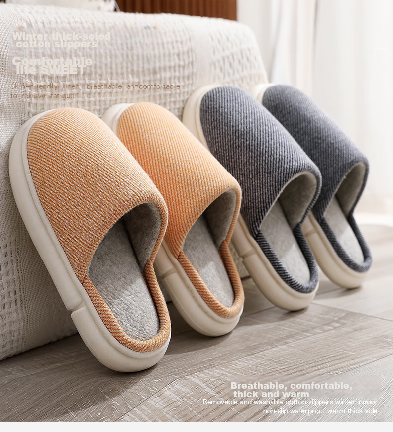 GUOLUOFEI Home Slippers, Indoor Floor Linen-Covered Head Couple Non-Slip All-Season Slippers for Men And Women, Pink, Size 36-37 1