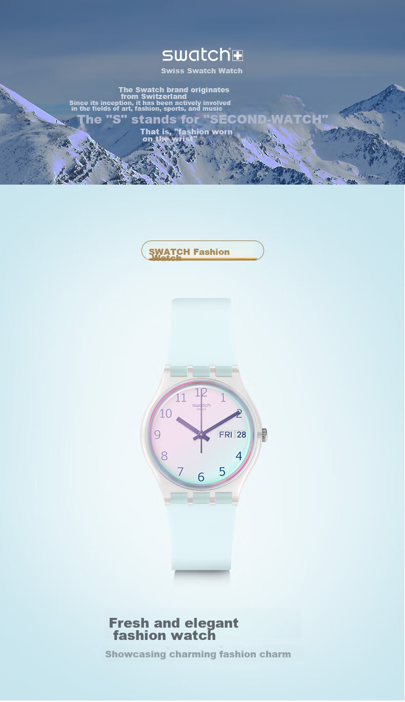 Swatch Swiss Watch, Dual Calendar Display Quartz Wristwatch for Middle And High School Students, Exam Graduation Gift, Endless Sky Blue 1