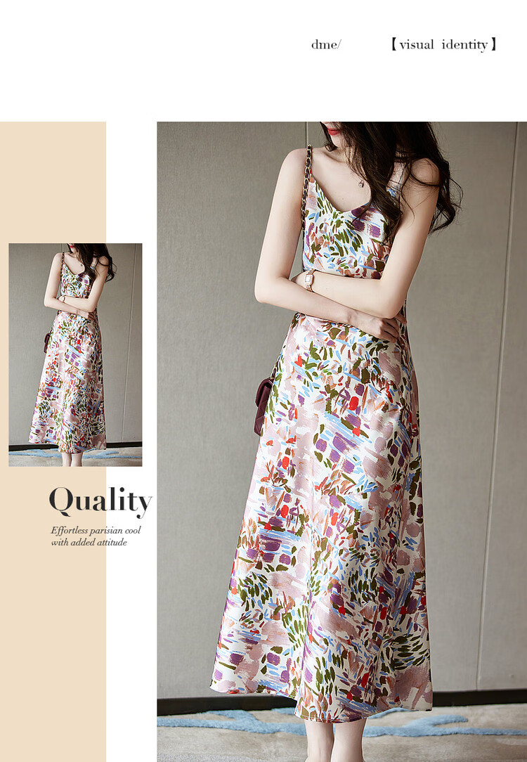 Dme Sleeveless Printed Dress Summer V-Neck Slim Fit A-Line Long Dress for Women 14