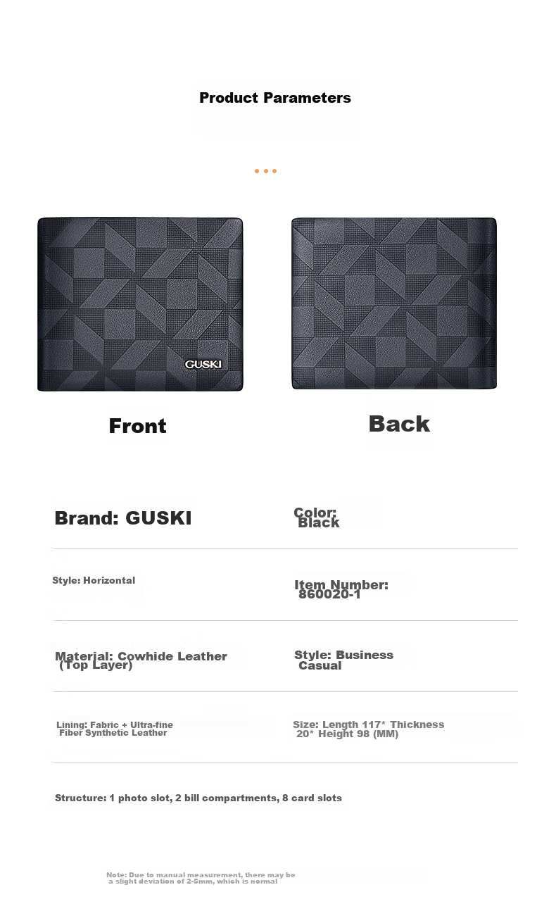 GUSKI Brand Men's Wallet, Short Genuine Leather Billfold Gift Box, Top-Grain Cowhide, Birthday Gift for Boyfriend Or Husband 7