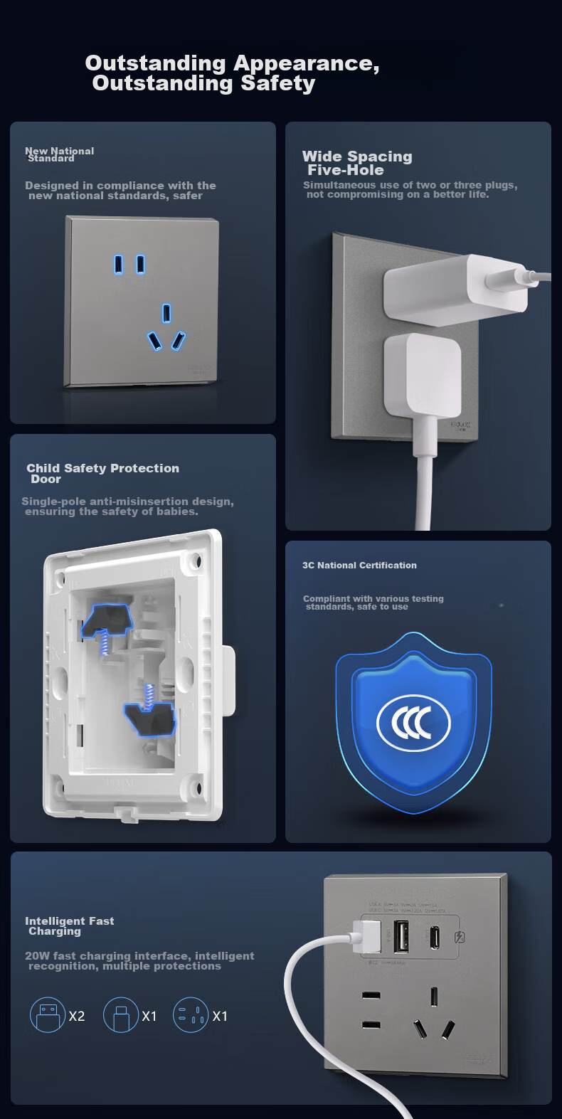 DELIXI Switch Socket Panel, 86-Type Panel, CD229, Three-Gang Switch, Triple-Gang Double-Control Switch, Space Gray Large Panel 13