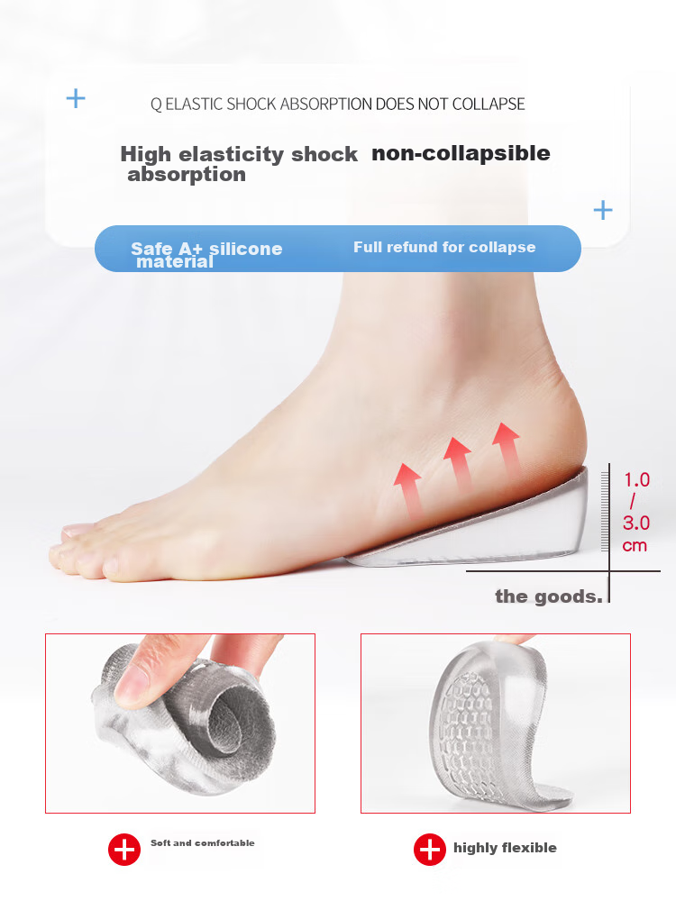 Maigaole 2 Pairs, Silicone Insoles with Hidden Heel Lift, Comfortable Shock-Absorbing Half-Insoles for Women, Gray, 1CM 5