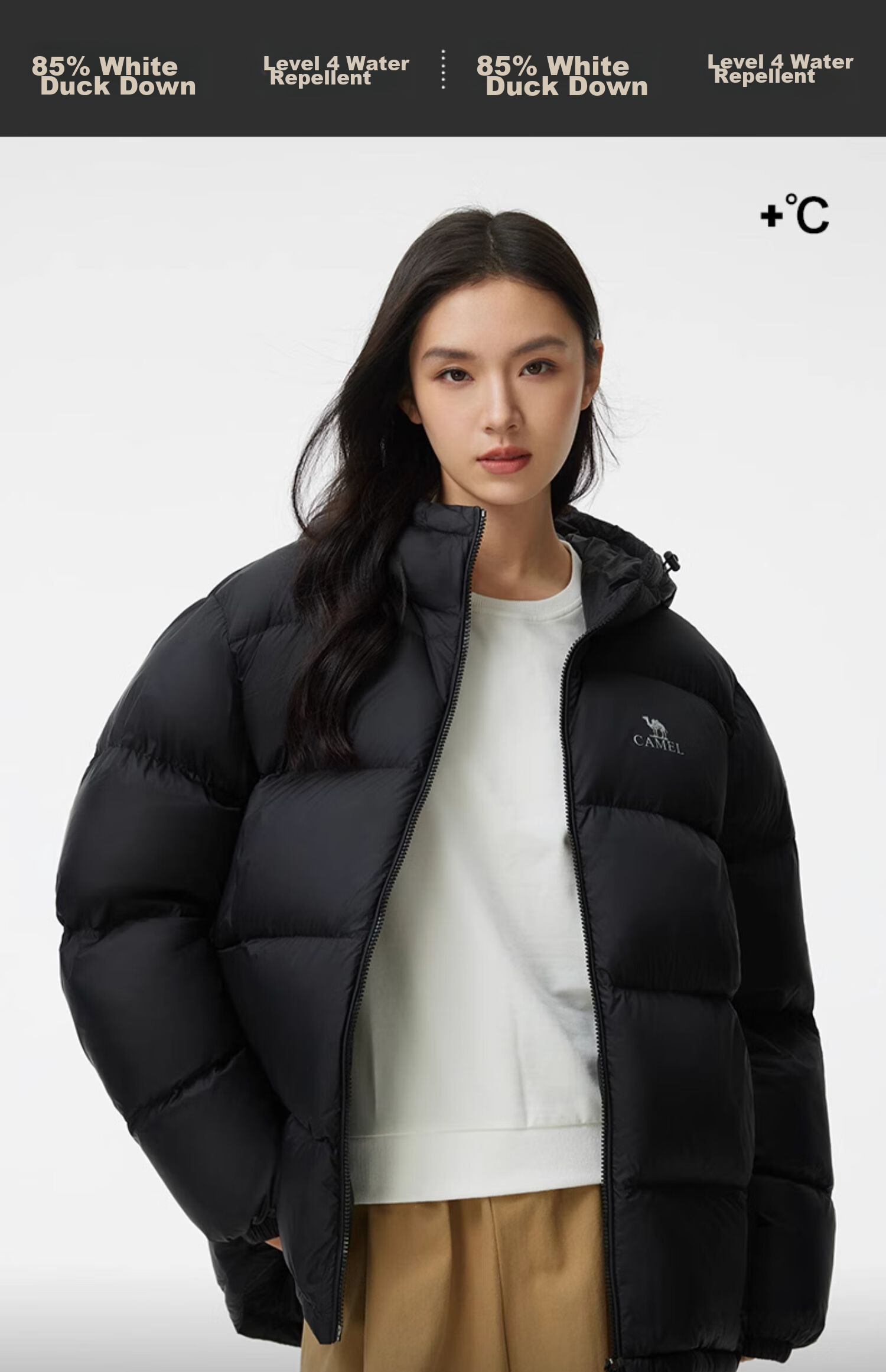 CAMEL [Hug] Winter Outdoor Water-Resistant down Jacket, 600 Fill Power, Unisex Thick Hooded Warm Puffer Coat 8
