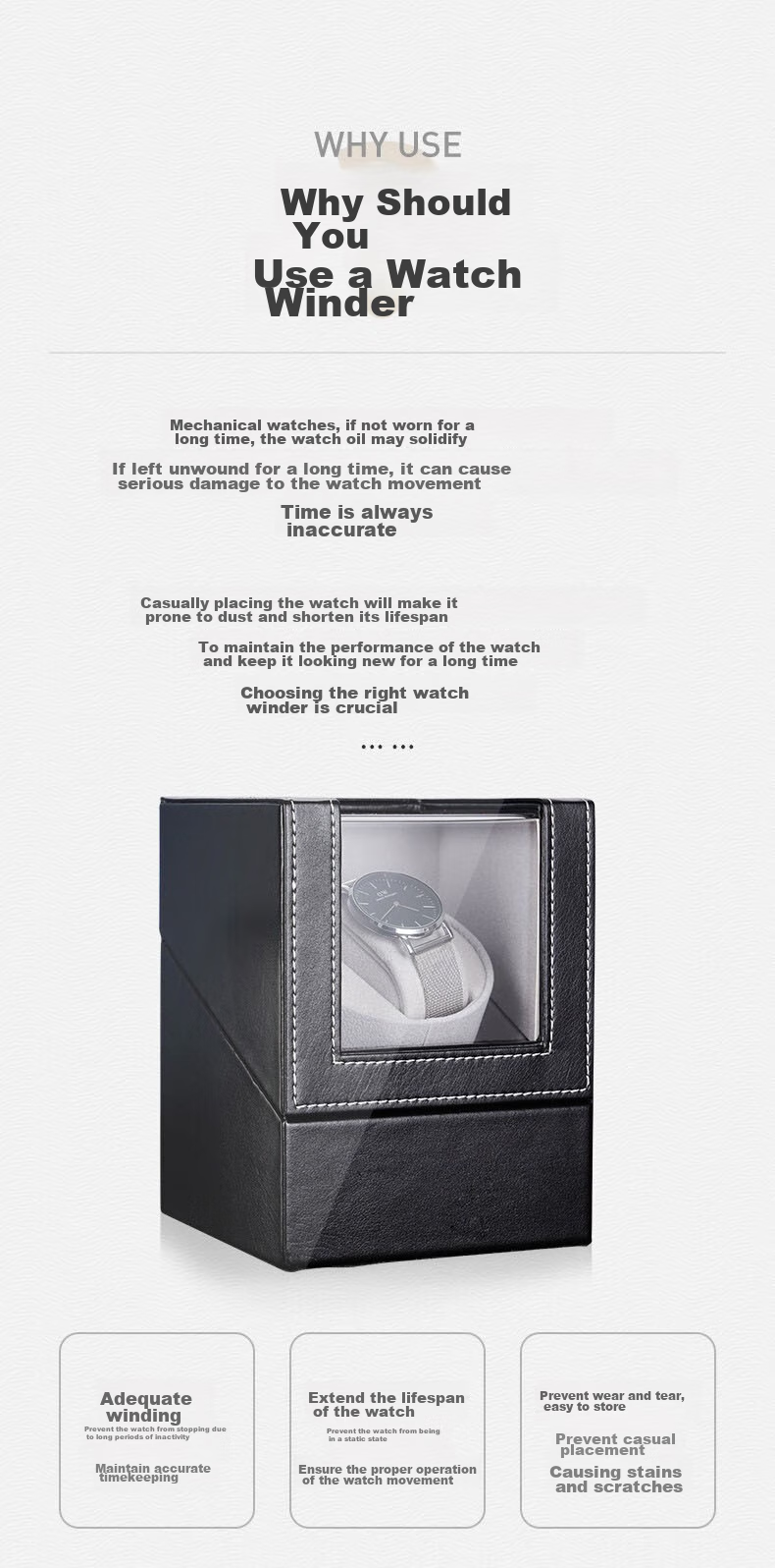 DUOJINJIANG Dual-Position Anti-Magnetic Silent Watch Winder, Leather Strap Interior Imported Core Watch, Moisture-Proof Storage Box, AI Intelligent Watch Care Device 2