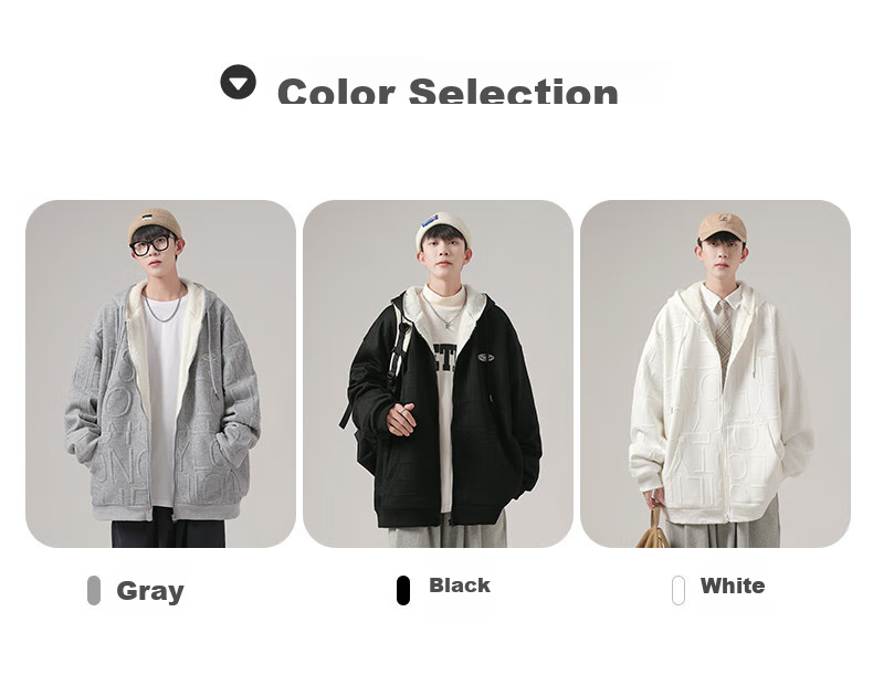 I'M DAVID Men's Autumn And Winter Jacket, Korean Style, Fleece-Lined, Thickened, Cold-Resistant, Warm, Loose-Fitting, Hooded Sports Jacket for Men, Gray, Size L 6