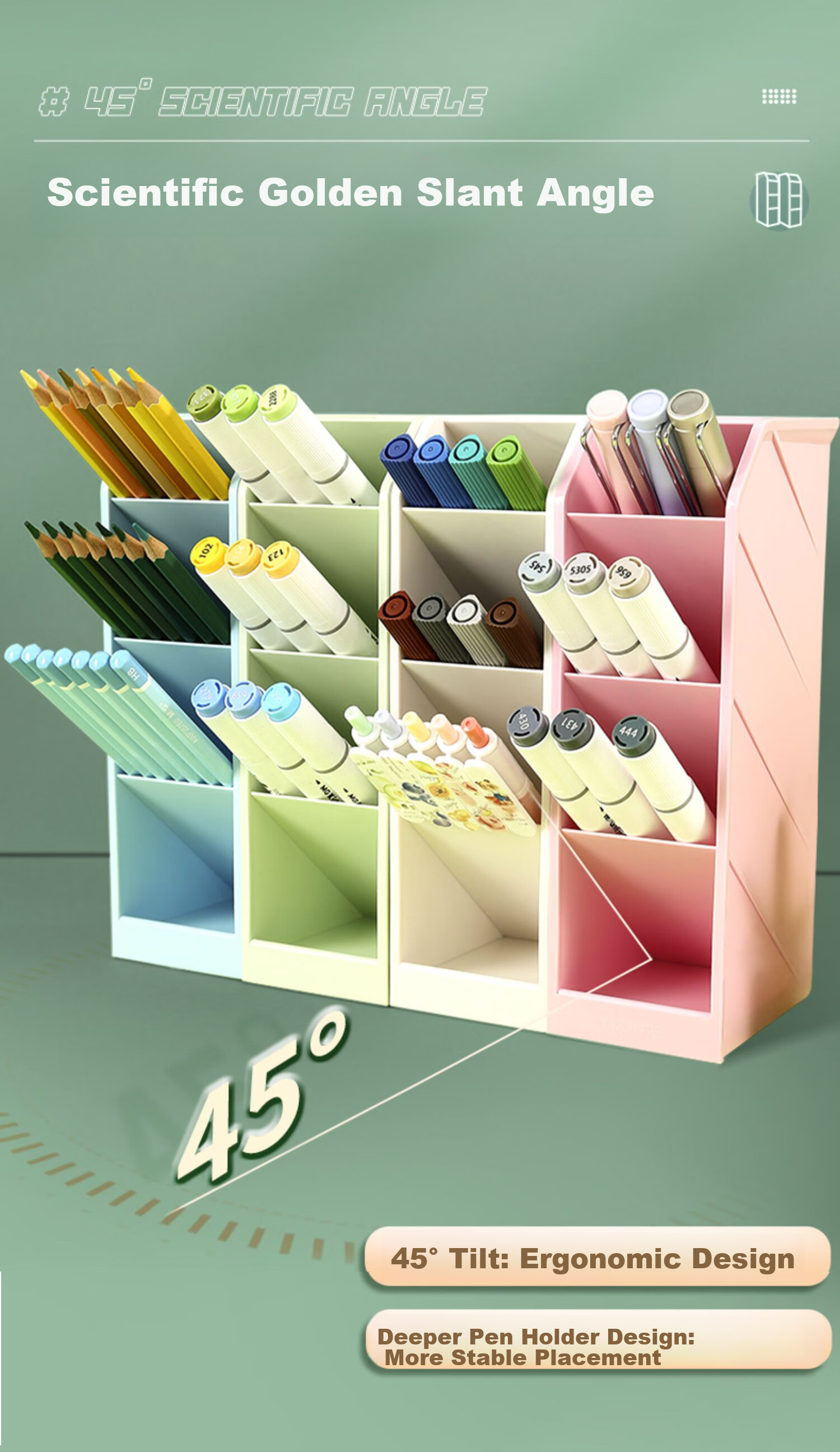M&G [Hot Product] Stationery Slanted Pen Holder, Student Office Supplies Desktop Storage Box, Beige Single Pack ABT98476 5