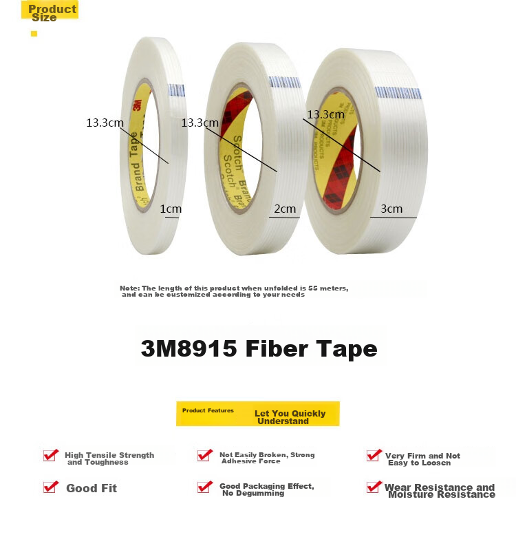 3M Transparent Strong Adhesive Tape, Fiberglass Cloth, 8915 Fixing And Bundling, High Tensile Strength, Residue-Free, Heat Resistant, 20mm*55m, Single Roll 3