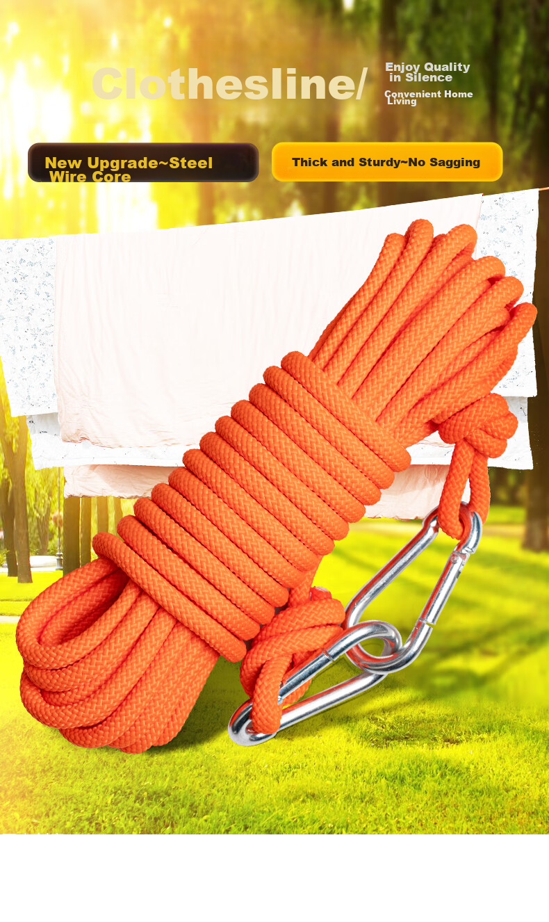 Kanle Outdoor Thickened Clothesline, Outdoor Quilt Drying Tool, Travel Car Roof Climbing Rope, Polyester, 10.5mm, 5 Meters 1