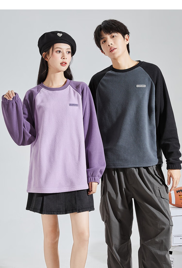TonLion 2023 Couple's Matching Round Neck Raglan Sleeve Fleece Sweatshirt, Men's Style/black, S 7