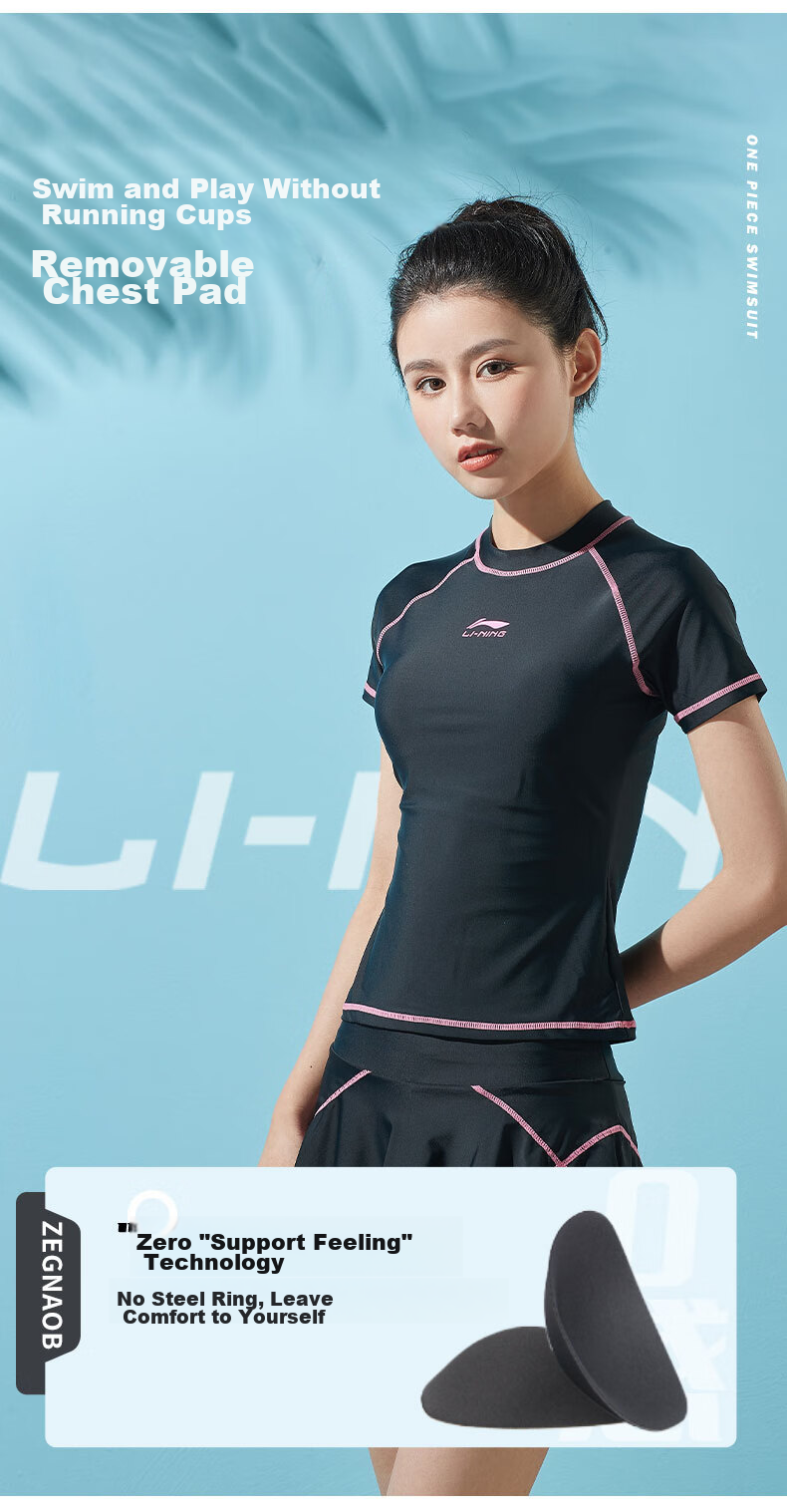 Li-Ning Women's Swimsuit, Fashionable Two-Piece Conservative Design, Tummy Control, Slimming, Sexy, Push-Up for Small Chest, Hot Spring Swimwear 507, Black XL 6