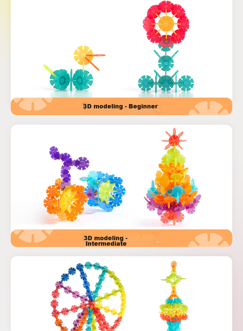 MiDeer Building Blocks, DIY Assembly Toy, Gift for Boys And Girls, Transparent Colorful Snowflake Pieces - 200pcs Children's Gift 10