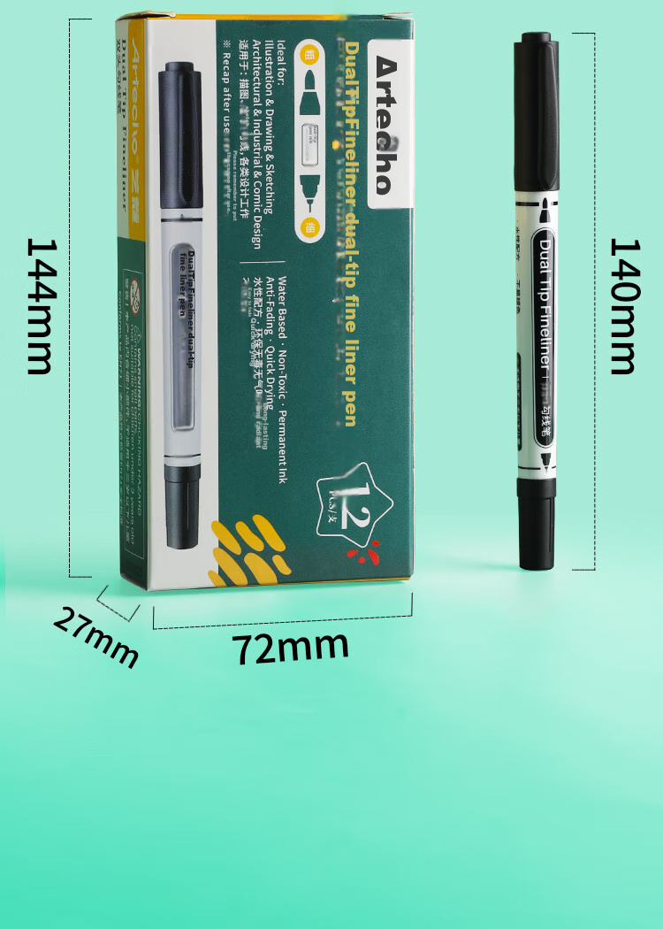 [Lowest Price Online] Mont Marte Yikou Series Dual-Tip Markers 12-Pack, Art Quick-Drying Markers, Outlining Pens, Needle-Tip Pens for Drawing And Design, Water-Based Pens ATOD-CM1205 Art Sketching 16