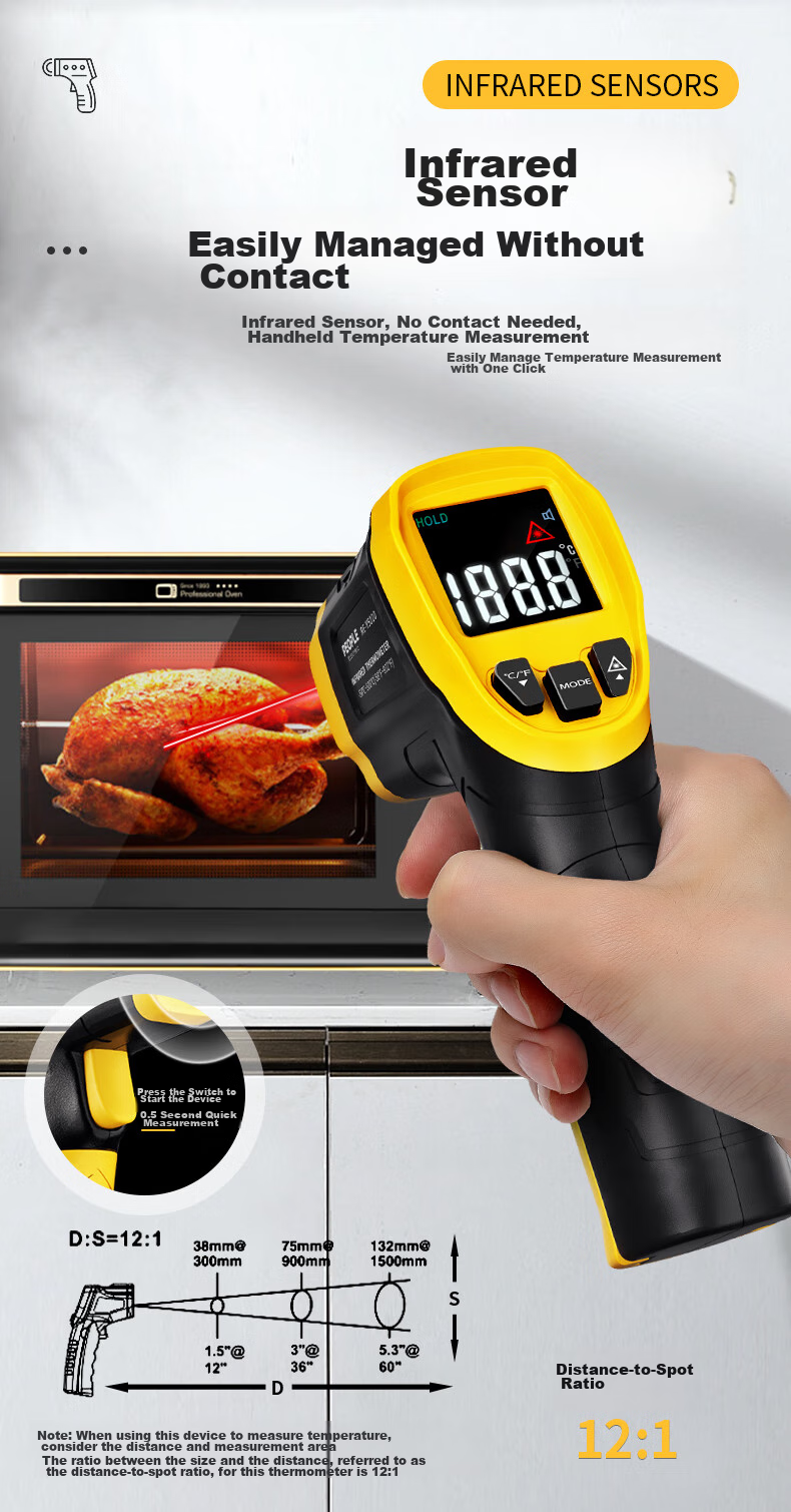Renmin Infrared Thermometer, Industrial High-Precision Handheld Temperature Gun for Home Kitchen Baking And Oil Temperature Measurement 8