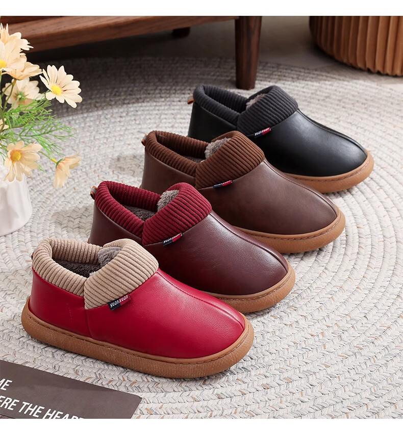 GUOLUOFEI Elderly Non-Slip Cotton Shoes with Heel, Fleece-Lined Warm Waterproof Slippers for Middle-Aged And Elderly Parents, Wine Red, Size 36-37 13