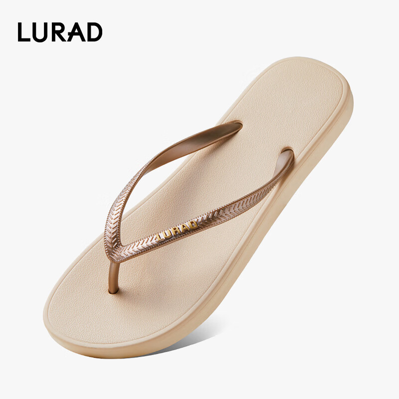 LURAD Women's Flat Heel Flip-Flops with Non-Slip Soles, Summer Beach Wear EVA Slippers, Beige, Size 37-38