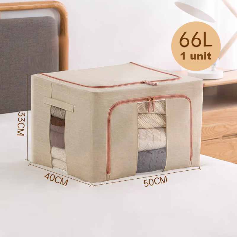 CHAHUA Storage Box, Fabric Folding Organizer, Stackable, 66 Liters, Beige, Under-Bed Storage, Dormitory Storage